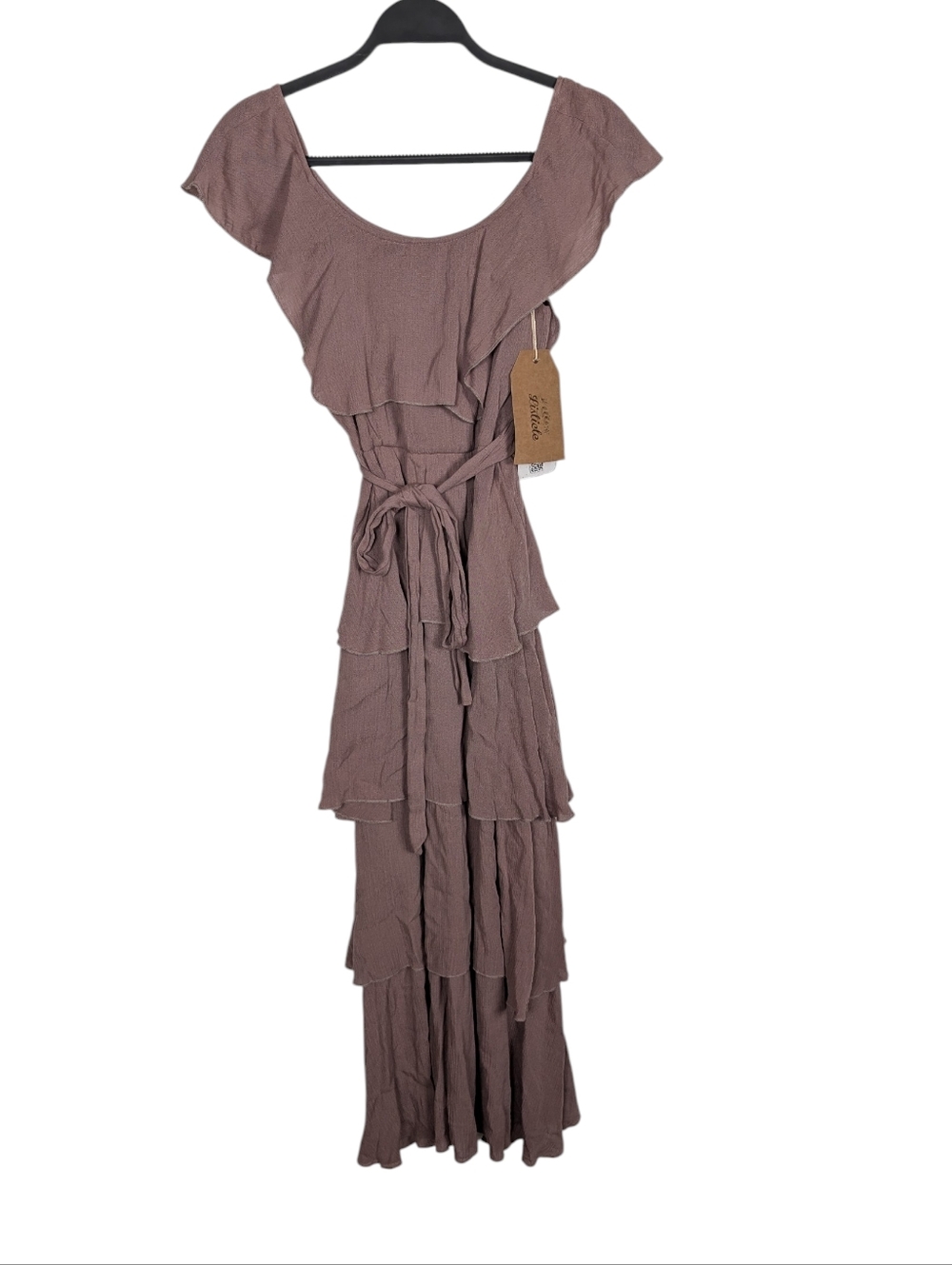 Listicle Romantic‎ Tiered Tie Waist Mauve Cottagecore Prairie Maxi Dress Size S
